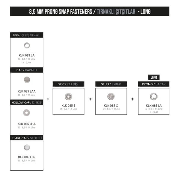8,5 mm prong snap fastener, KLK 085 - 2
