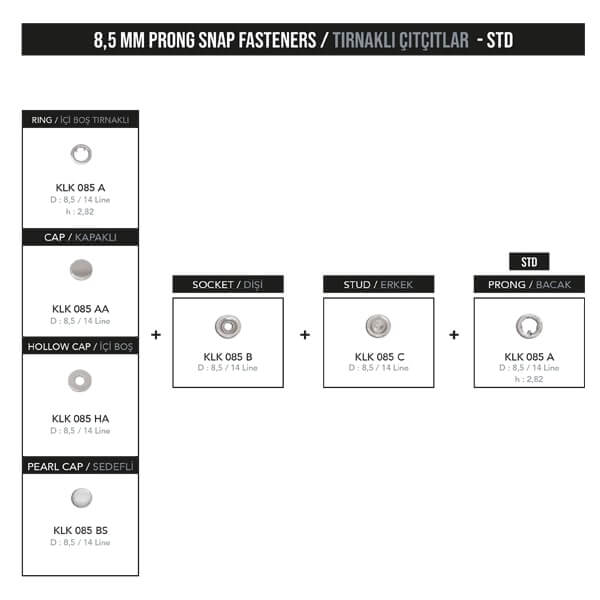 8,5 mm prong snap fastener, KLK 085 - 1