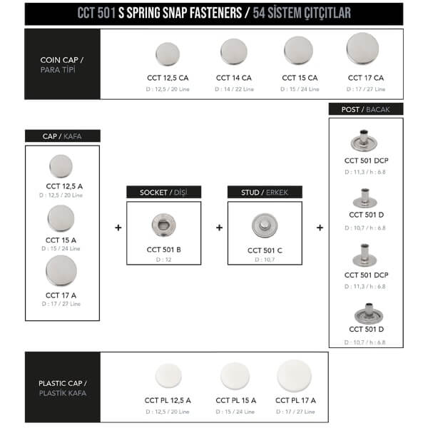 S-spring snap fastener, CCT501 - 1